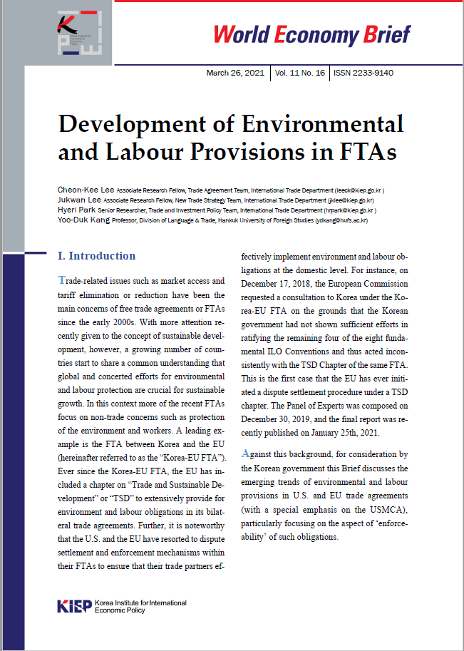 Development of Environmental and Labour Provisions in FTAs