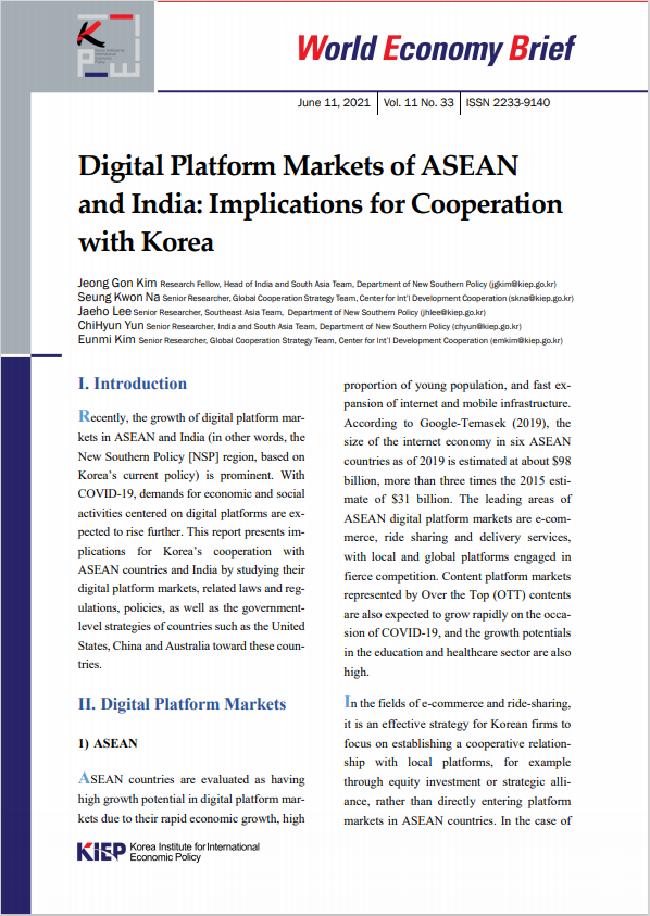 Digital Platform Markets of ASEAN and India: Implications for Cooperation with Korea