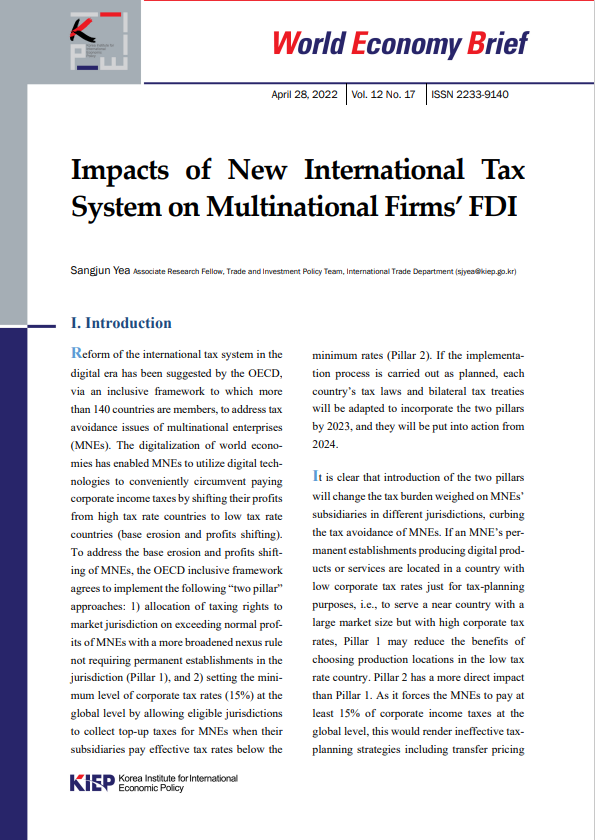Impacts of New International Tax System on Multinational Firms’ FDI