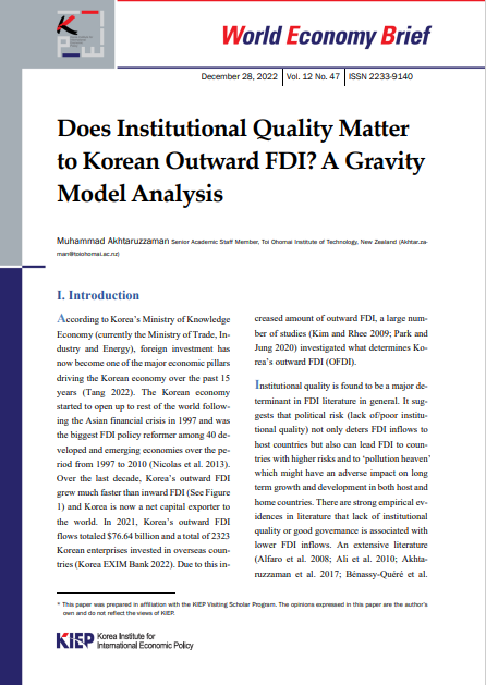 Does Institutional Quality Matter to Korean Outward FDI? A Gravity Model Analysis