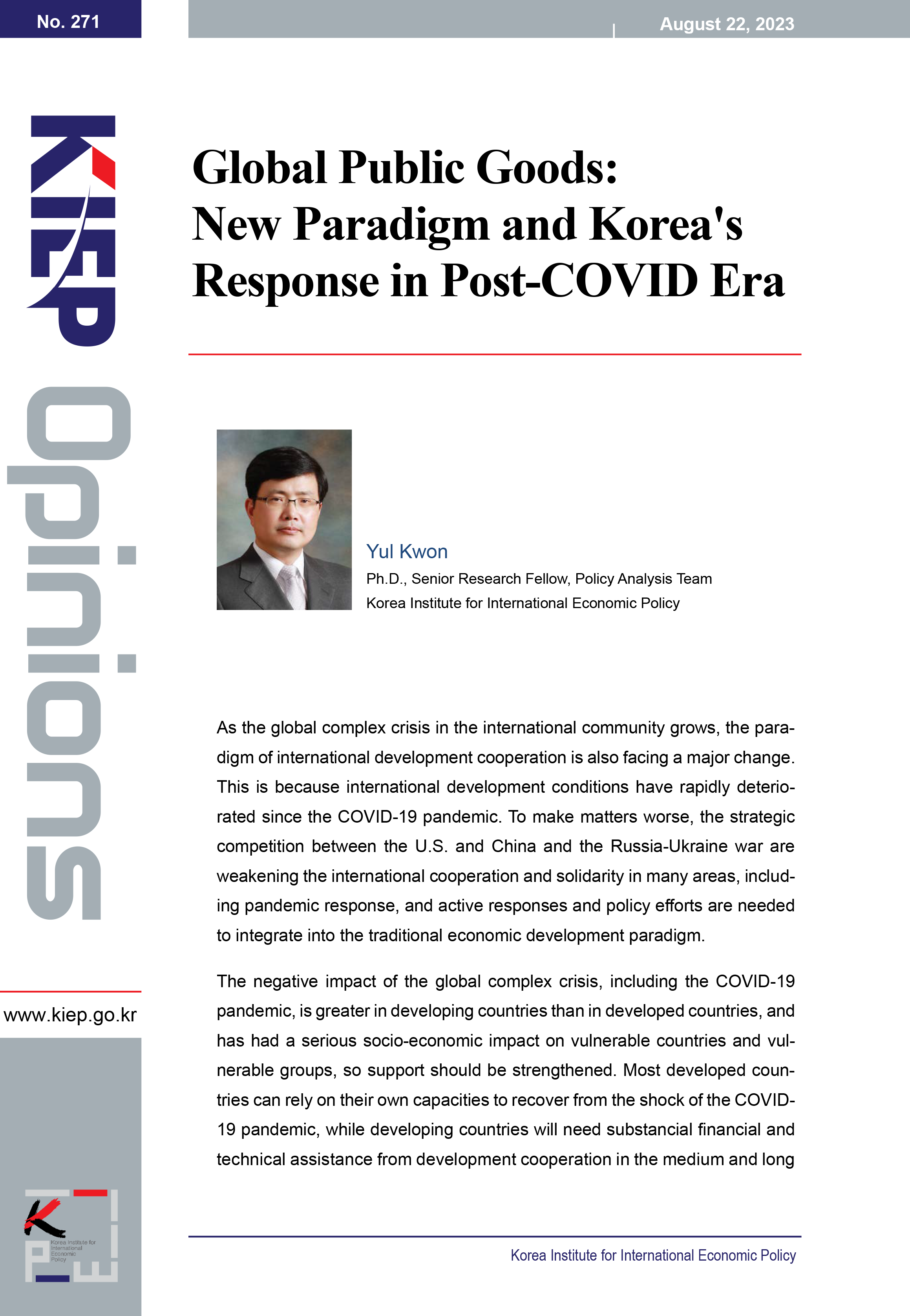 Global Public Goods: New Paradigm and Korea's Response in Post-COVID Era