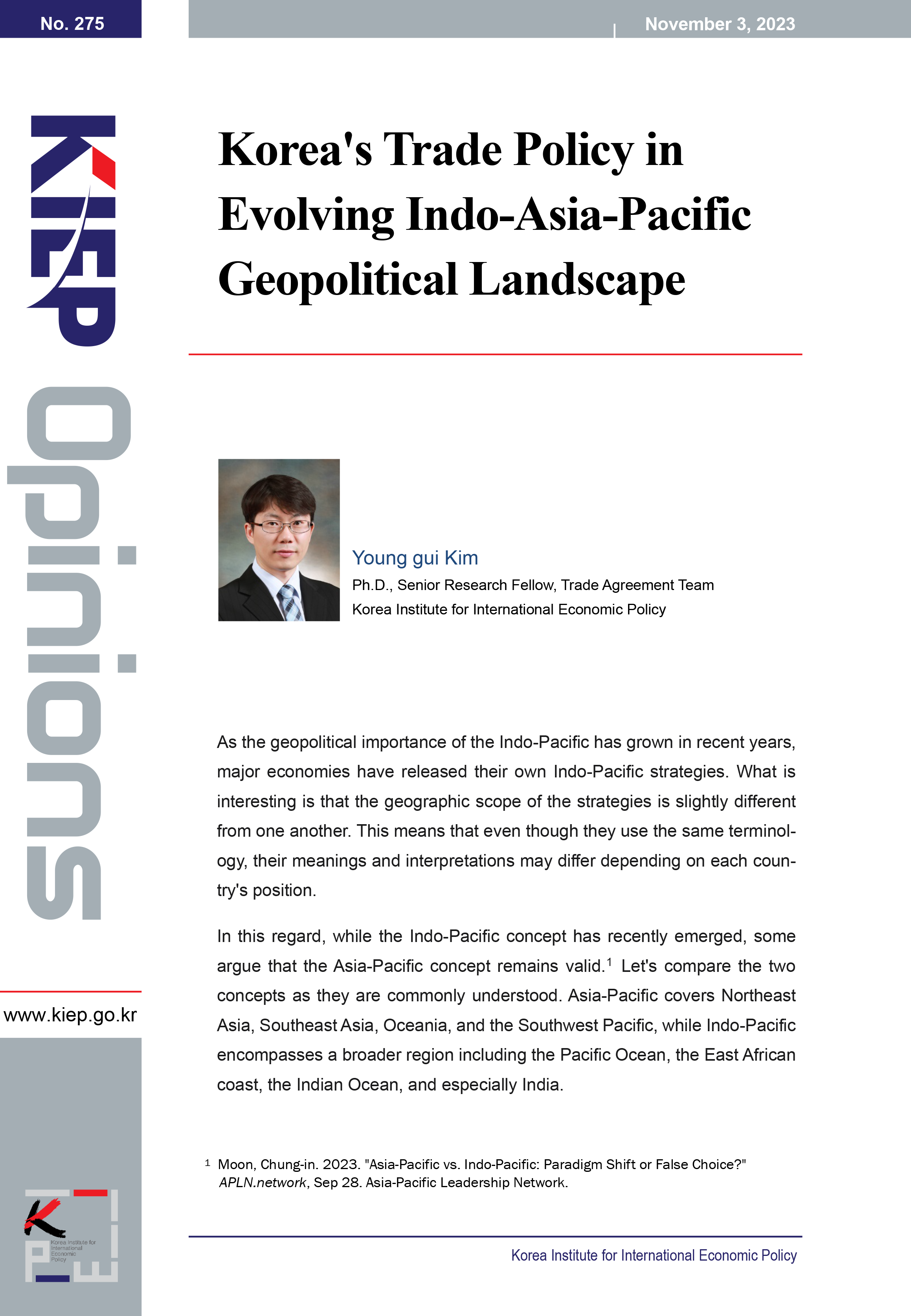 Korea's Trade Policy in Evolving Indo-Asia-Pacific Geopolitical Landscape