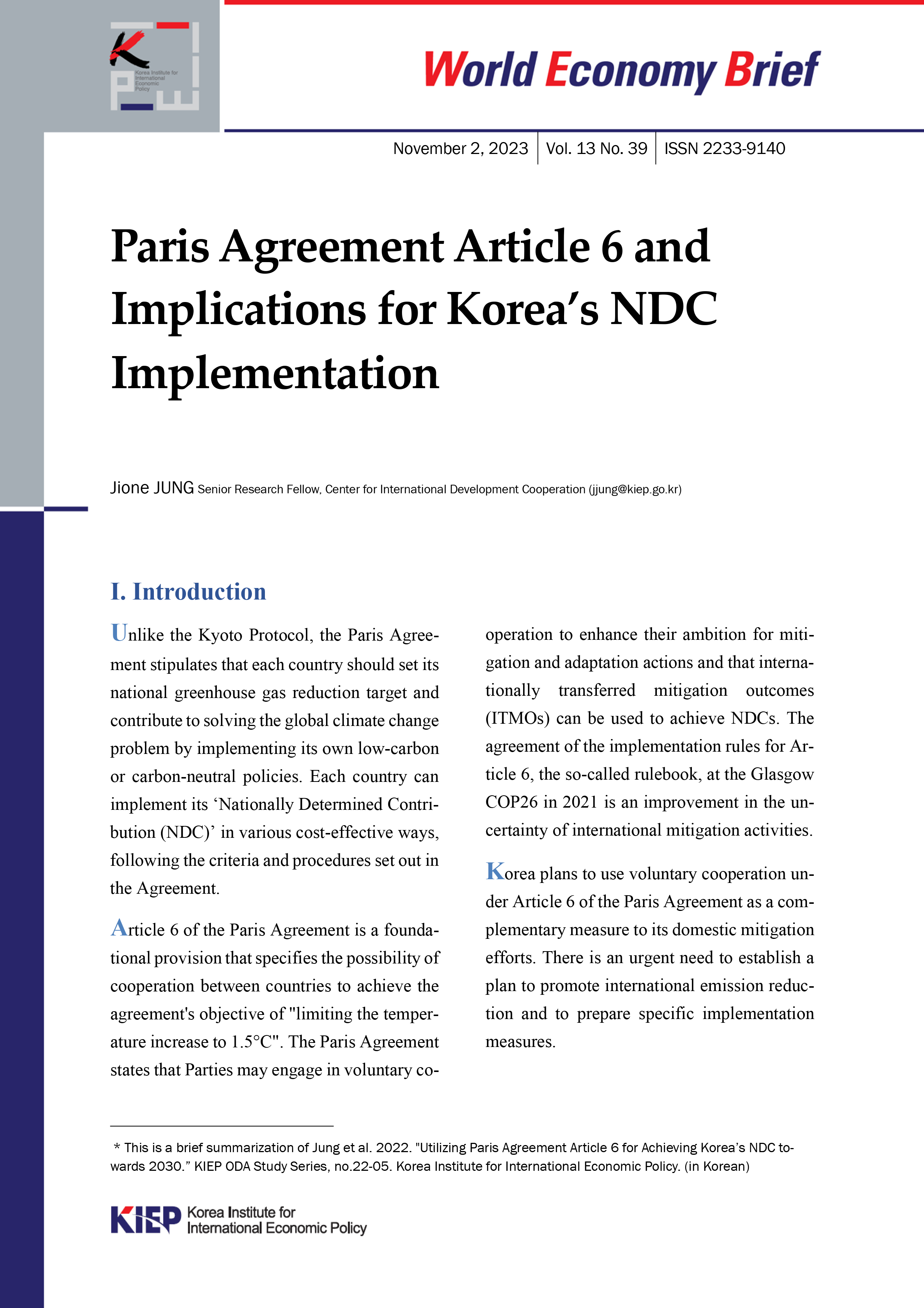 Paris Agreement Article 6 and Implications for Korea’s NDC Implementation