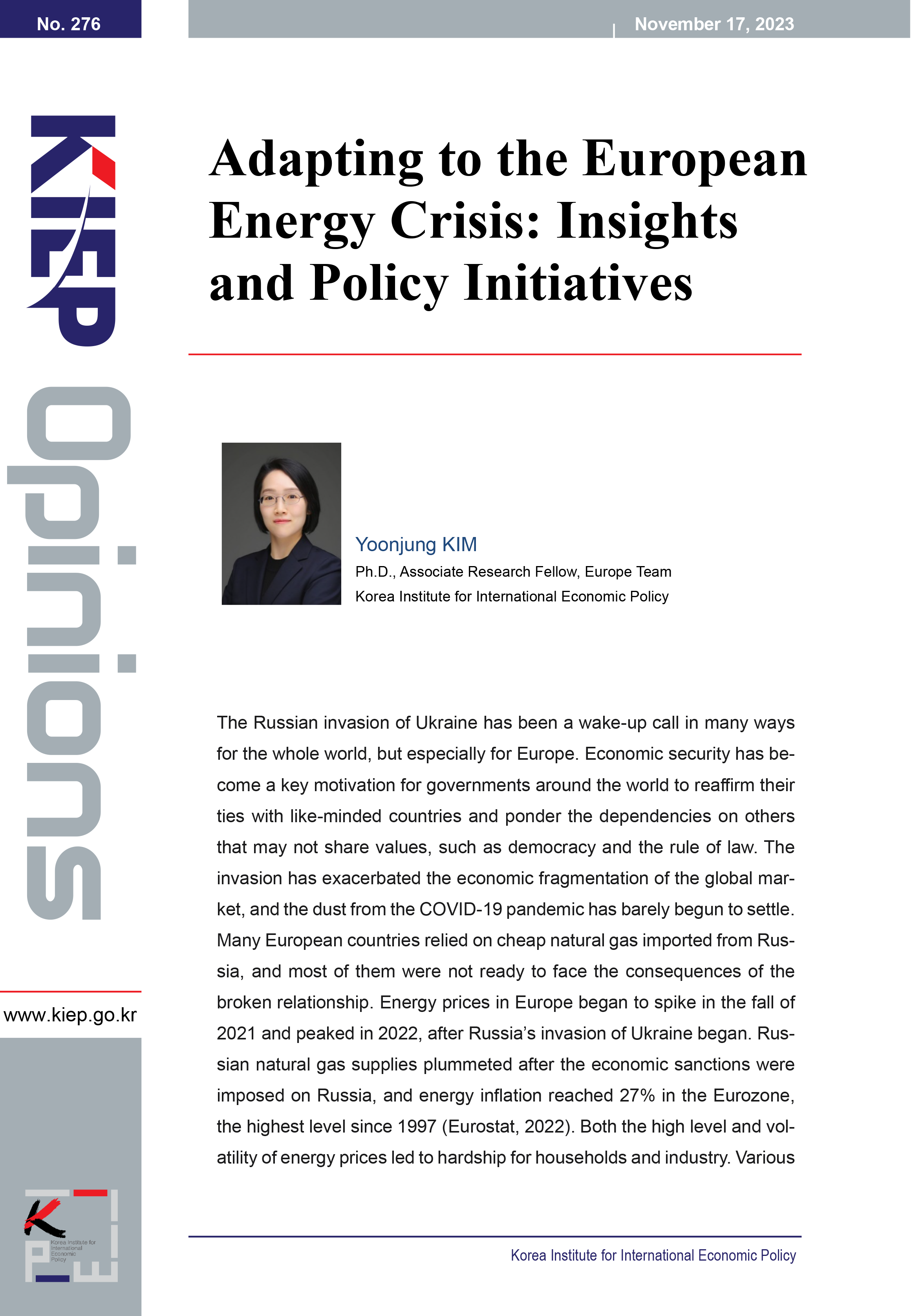 Adapting to the European Energy Crisis: Insights and Policy Initiatives
