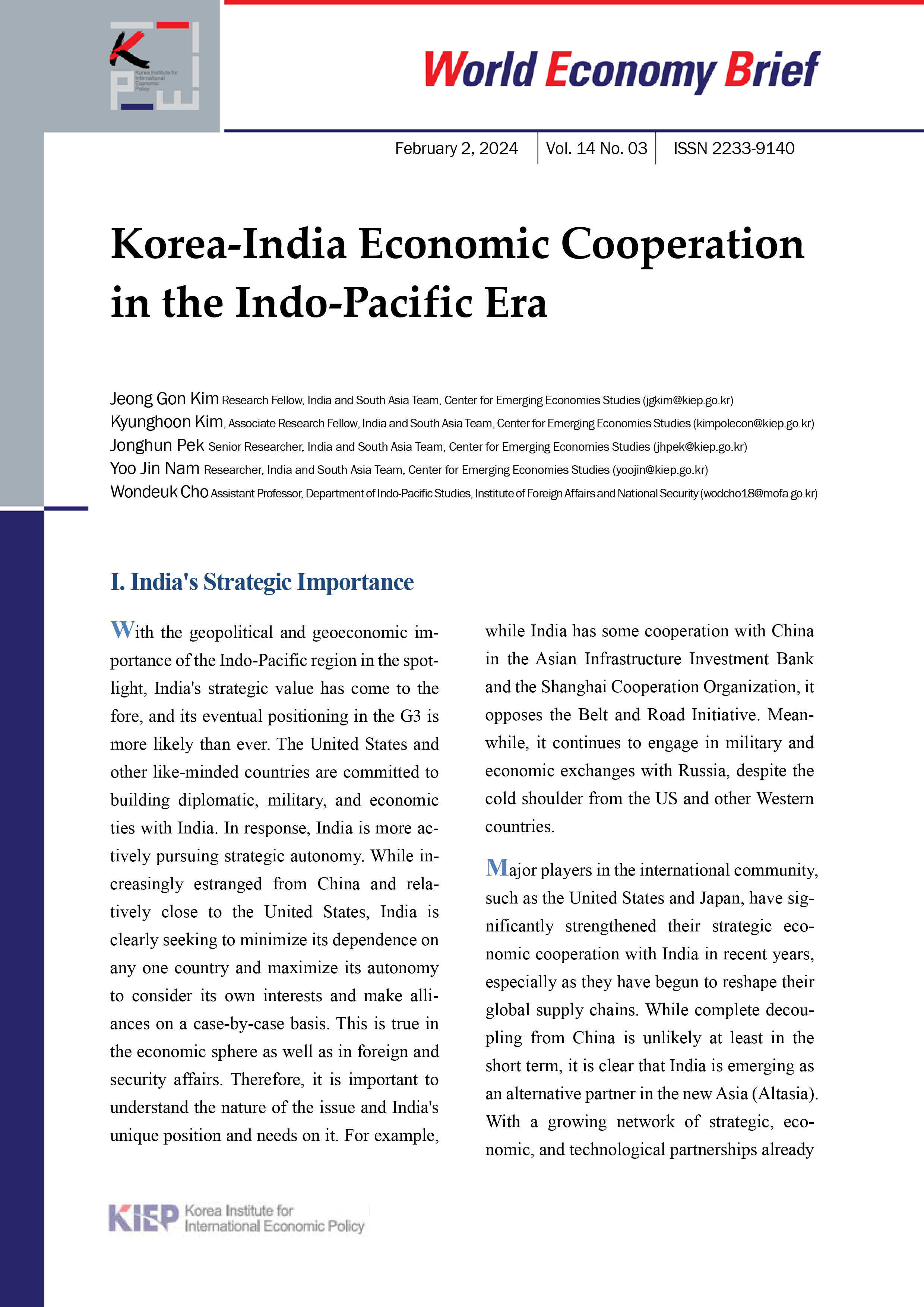Korea-India Economic Cooperation in the Indo-Pacific Era