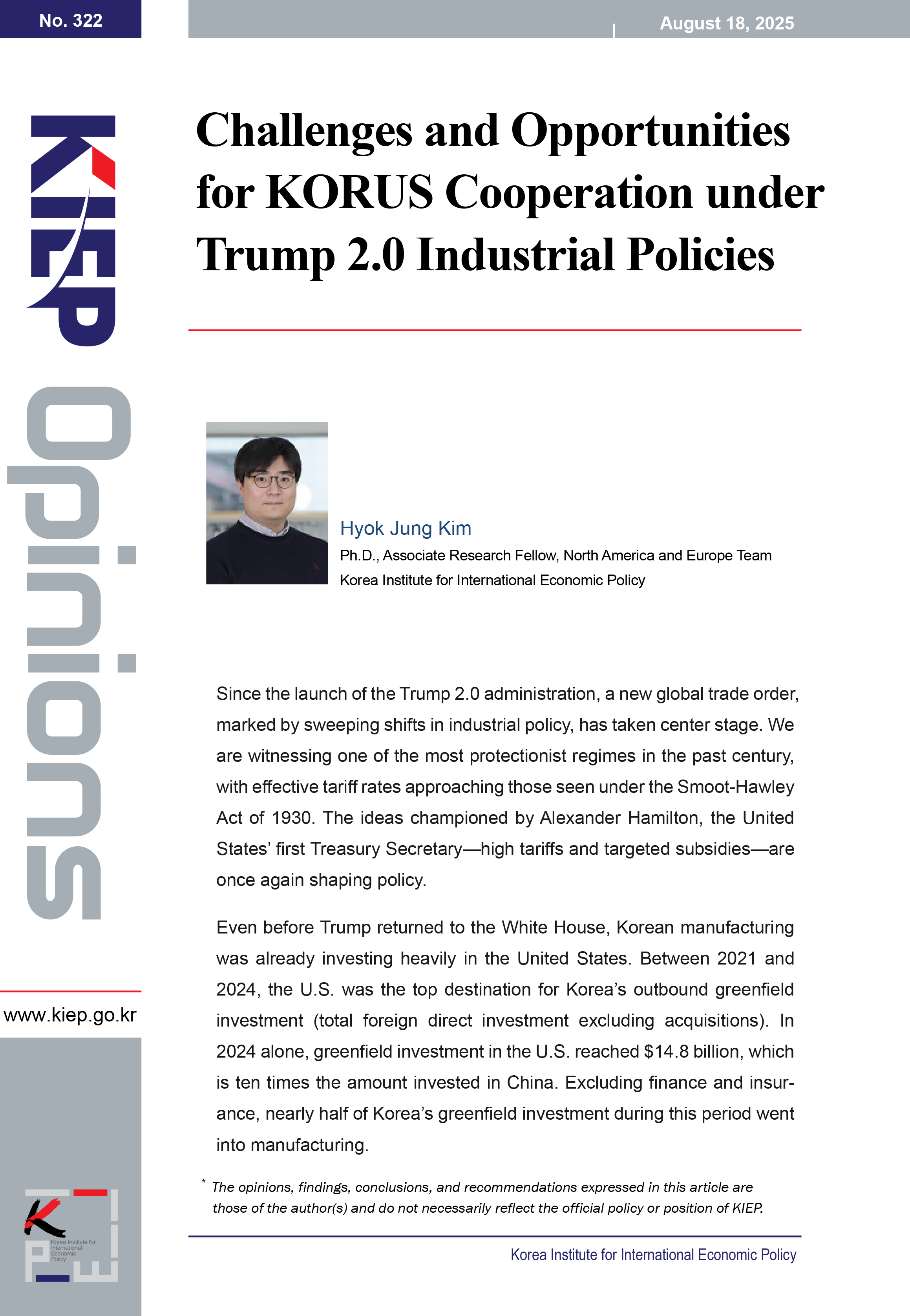 Challenges and Opportunities for KORUS Cooperation under Trump 2.0 Industrial Policies